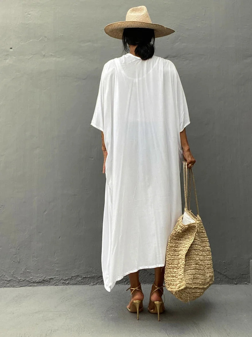 New Boho Beach Kimono Swimwear Women Cotton Holiday Summer Women's Tunic Beachwear Outfits Solid Oversize Cover-Ups
