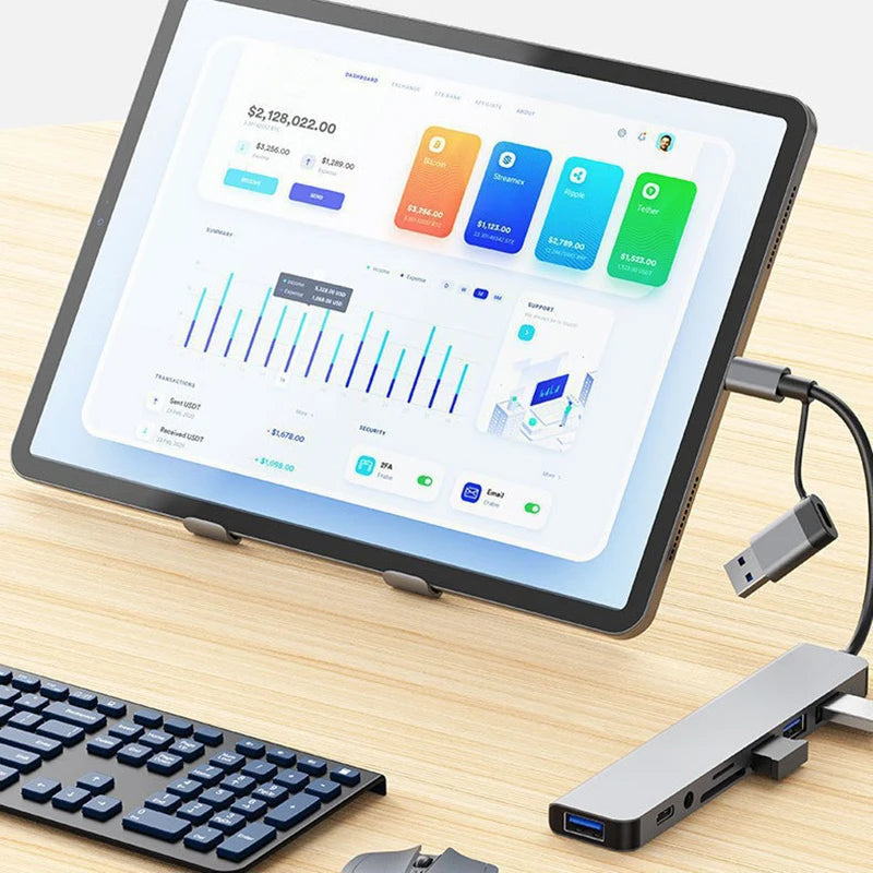 USB HUB with detachable card reader, USB C port, USB 3.0 / 2.0, SD/TF detachable card reader, docking station, accessories