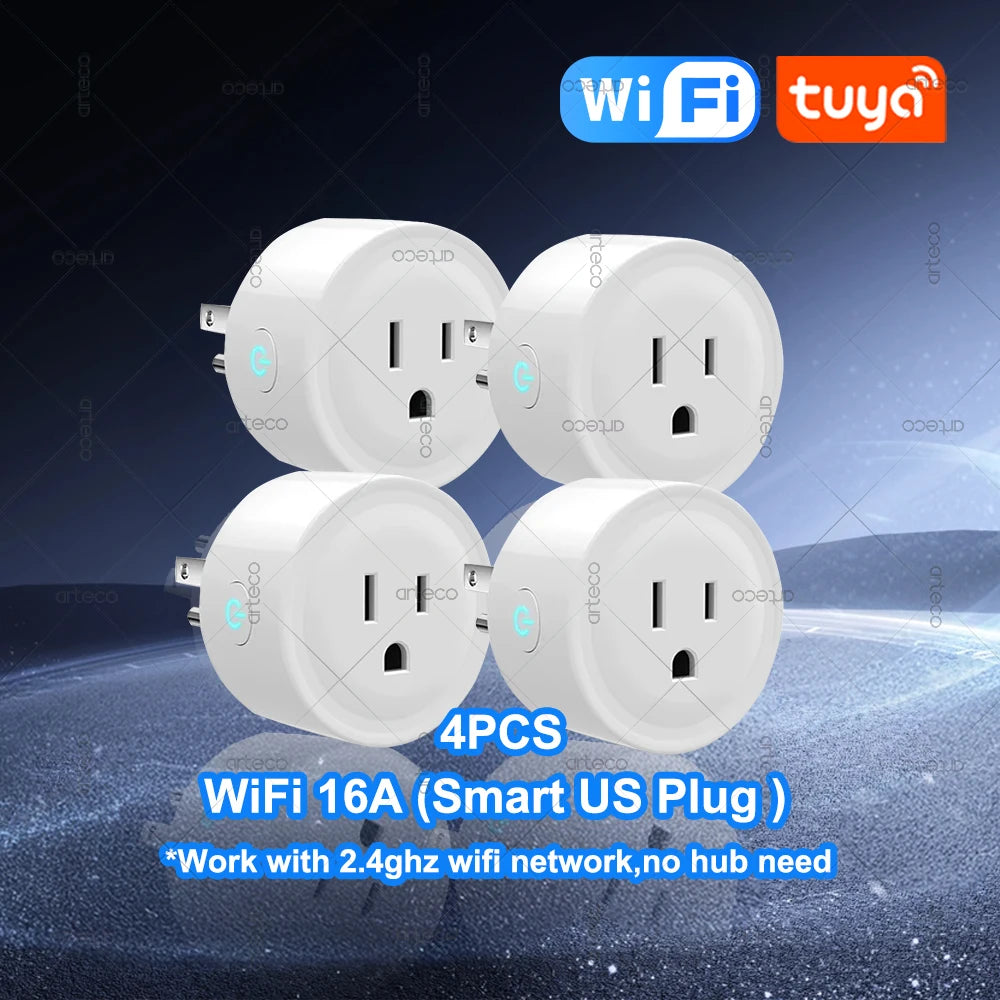 4Pcs Tuya 16A Smart Plug Zigbee WiFi US Standard Socket Canada Mexico Plug Power Monitoring Works With Alexa Google Assistant