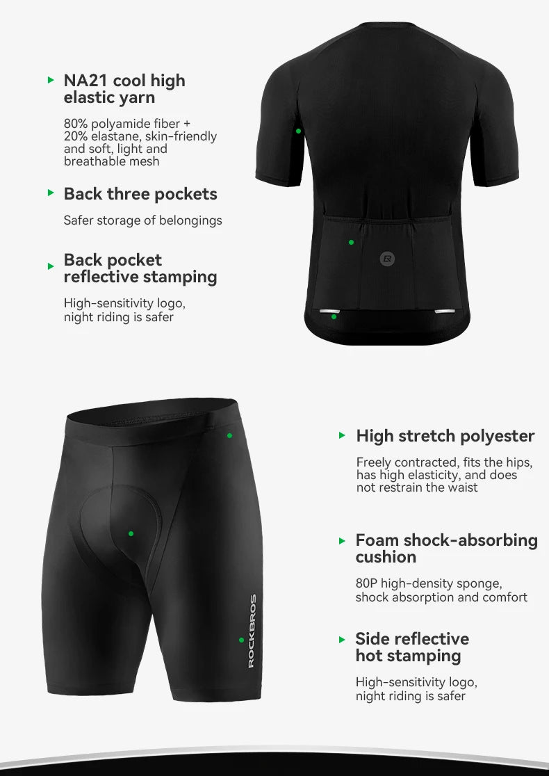 ROCKBROS Cycling Jersey Summer Bicycle Skin-Friendly Breathable Short Sleeve Sports Quick Dry Reflective Cycling Equipment