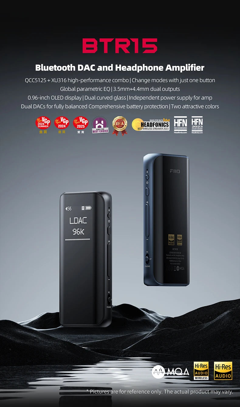 FiiO BTR15 Bluetooth 5.1 Headphone Amplifier DSD256 Receiver LDAC/aptX Adaptive with 3.5mm/4.4mm