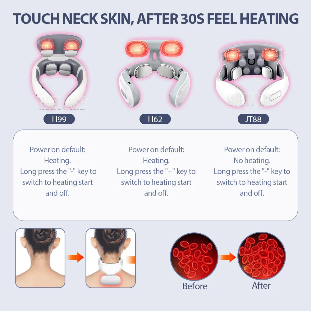 Smart Back Neck Massager TENS Pulse Shoulder Neck Massage Cervical Heating Relieve Pain Muscle Health Care