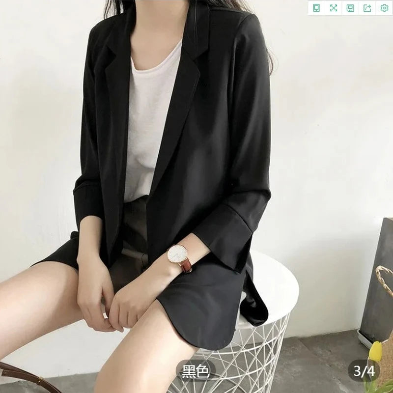 Spring Women Thin Blazers Sun Protection Suit 2025 Female Summer Black Blazer Three Quarter Sleeves OL Slim Coats Ladies Tops