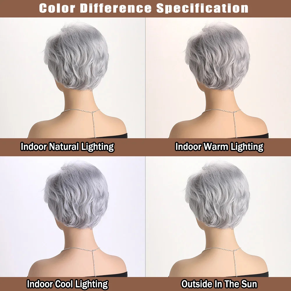 Short Natural Wigs with Bangs Soft Mommy Hair Daily Use Short Grey Ombre Curly Synthetic Hair Costume Party Wig for Women