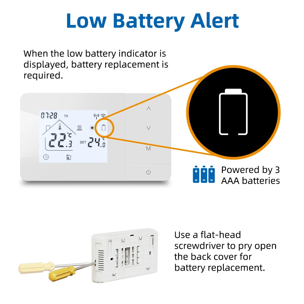 Smart Tuya WiFi Thermostat for Gas Boiler Heating /Cooling Powered by Battery/USB Works With Alexa Google Home