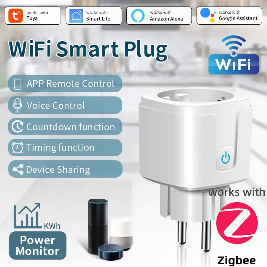 ZigBee 3.0 WiFi Smart Plug EU 16A/20A Power Monitor Socket Smart Life APP Remote Control Timer Voice Control Alexa Google Home