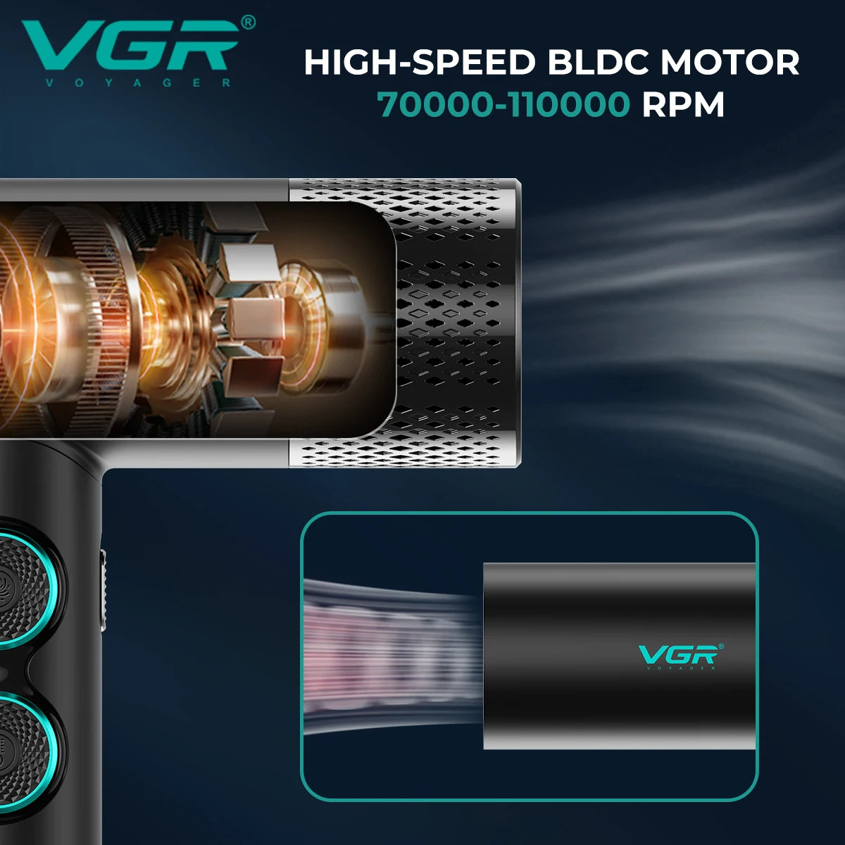 VGR Hair Dryers Professional Air Blower Negative Ion Hair Dryer 110000 RPM Hair Dryer Machine BLDC Motor Barber Salon V-401