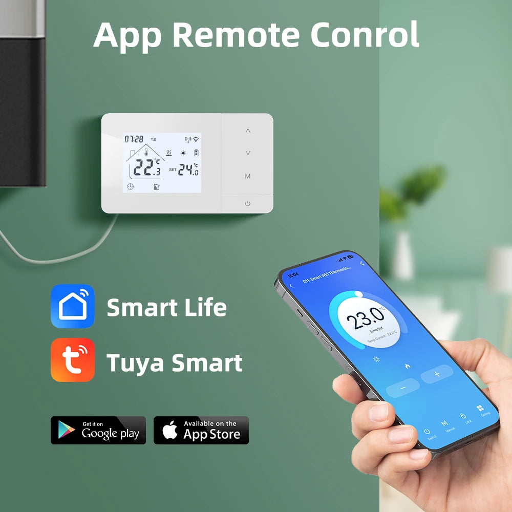 Smart Tuya WiFi Thermostat for Gas Boiler Heating /Cooling Powered by Battery/USB Works With Alexa Google Home