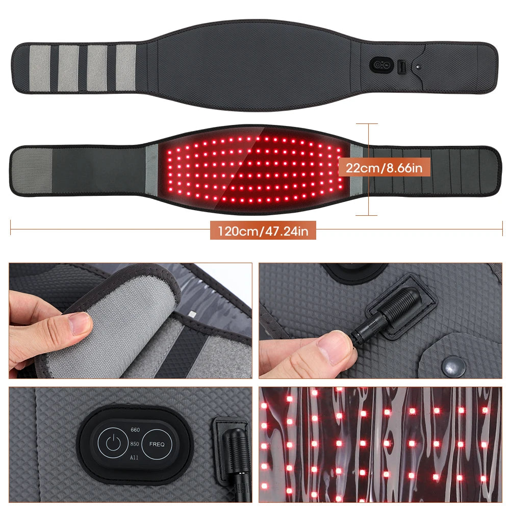 LED Red Light Belt 120Pcs 660nm & 850nm Beads Household Waist Belt Skin Rejuvenation Fatigue Reduction Direct Plug Power Supply