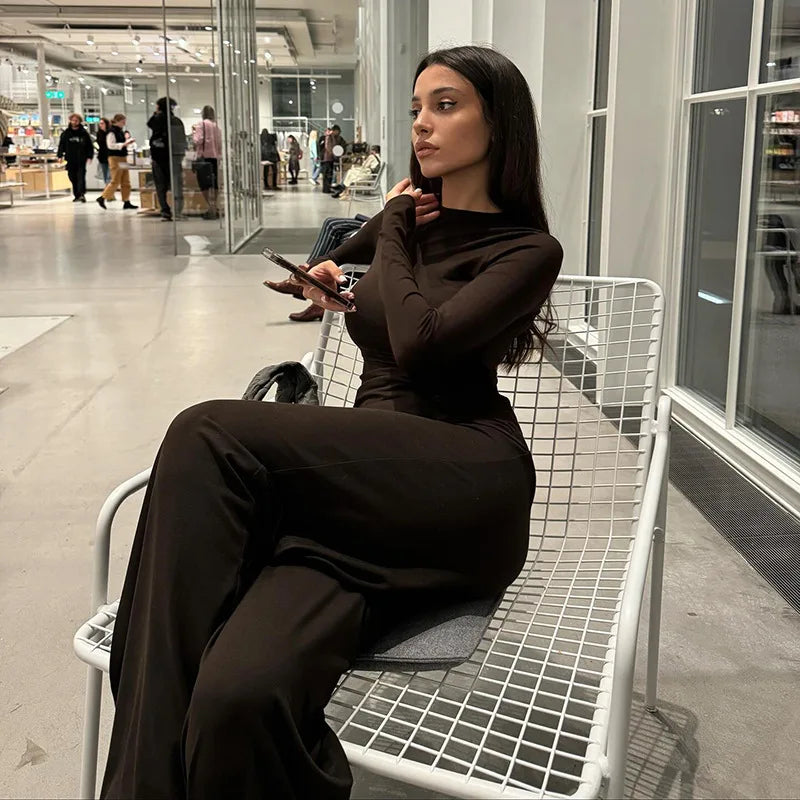 Basic Wide Leg Pants Leisure Suit Women 2025 Spring Solid Long Sleeve Top Casual Loose Trousers 2 Piece Set Hottie Streetwear