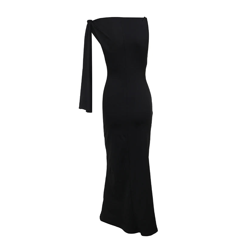 Women's Hot Sweetheart Long Dress New Fashion Asymmetric Temperament Slim Package Hip Simple Tie Dresses