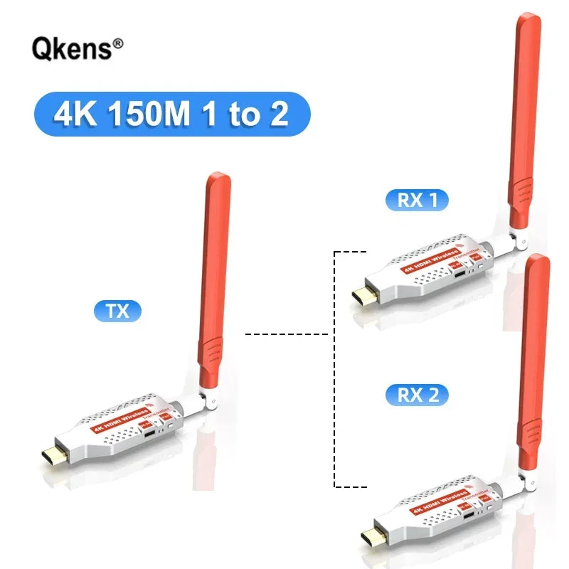 4K Wireless HDMI Extender 1x2 Splitter Video Transmitter and Receiver Display Adapter for DVD Camera Laptop PC To TV Projector
