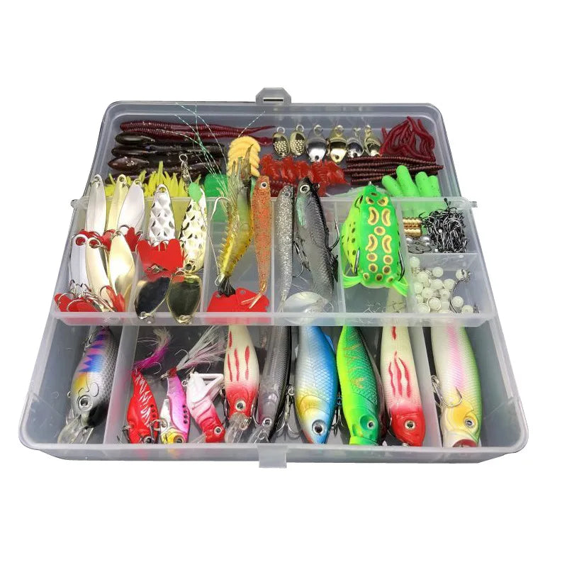 Fishing Lure Kit Soft and Hard Bait Set Gear Layer Minnow Metal Jig Spoon For Bass Pike Crank Tackle Accessories with Box