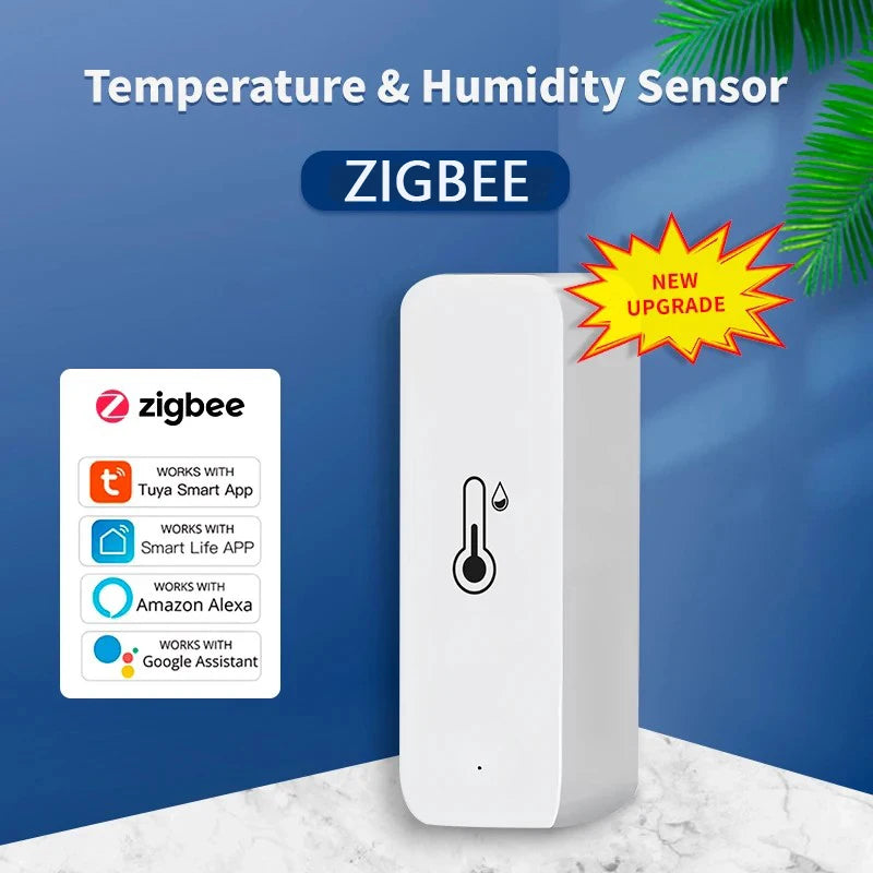 Support Tuya Zigbee Temperature Humidity Sensor Smart Home Device Compatible with Google Home Alexa for Environmental Monitoring
