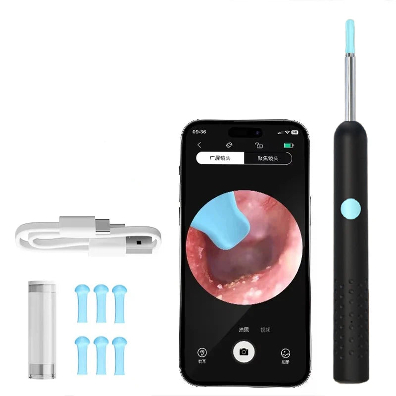 1-9pcs/Set Visual Ear Cleaner with Camera Ear Sticks USB Charging Ear Wax Removal Tool WIFI Connection 6 LED Lights Earpick