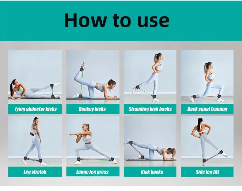 Booty Leg Resistance Bands With Ankle Strap Hip Fitness Trainer Pull Rope Exercises Band Leg Butt Training Women Glutes Workout