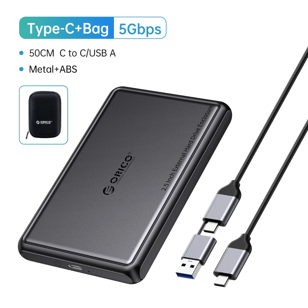 ORICO 2.5 Inch External HDD Case 5Gbps SATA to Type-C Hard Drive Enclosure for SSD HDD PC Laptop Metal+ABS Case Heat Dissipation