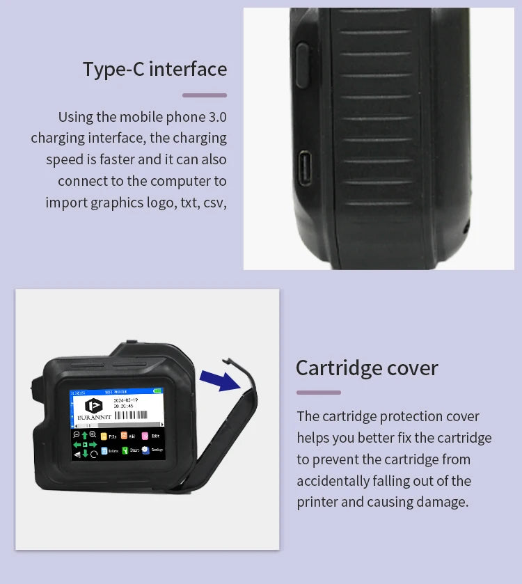 EURANNIT E98 0.5Inch Portable Mini Printer 2.8inch Touchscreen Inkjet Printer Expire Date QR Barcode Logo Label Printing Machine