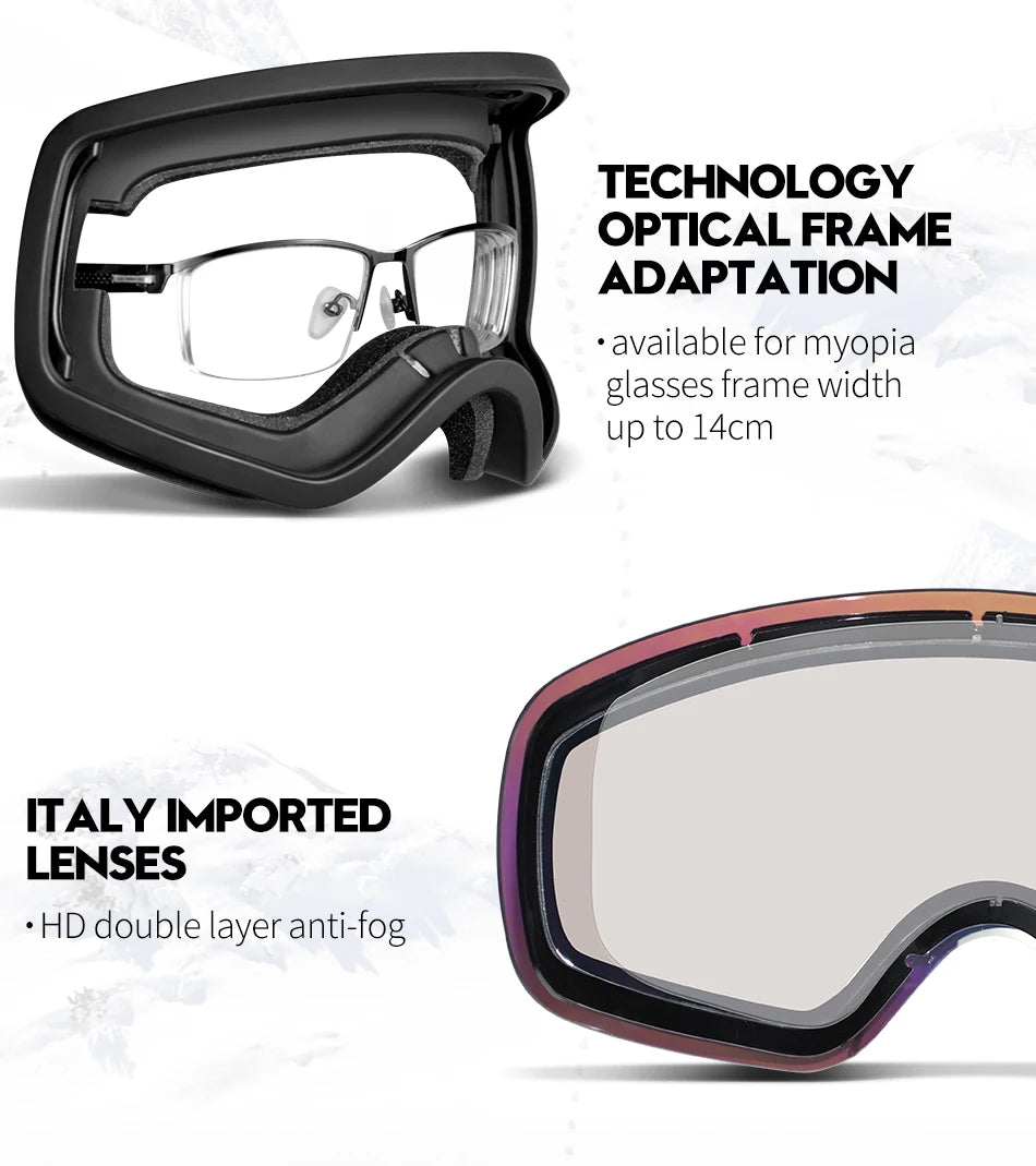 COPOZZ Outdoor Sports Ski Goggles UV400 Protection Ski Mask Male Female Anti-Fog Big Face Snow Glasses Snowboard Skiing Eyewear