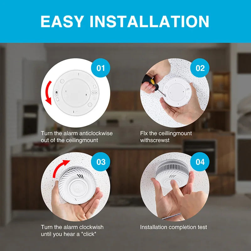 Built-in 10 Year Battery Smoke Detector WiFi Function Tuya Smart Home Parlor Child Room Kitchen Shop Fire Sound Alarm SensorSmoke DetectorsGoWisse.com