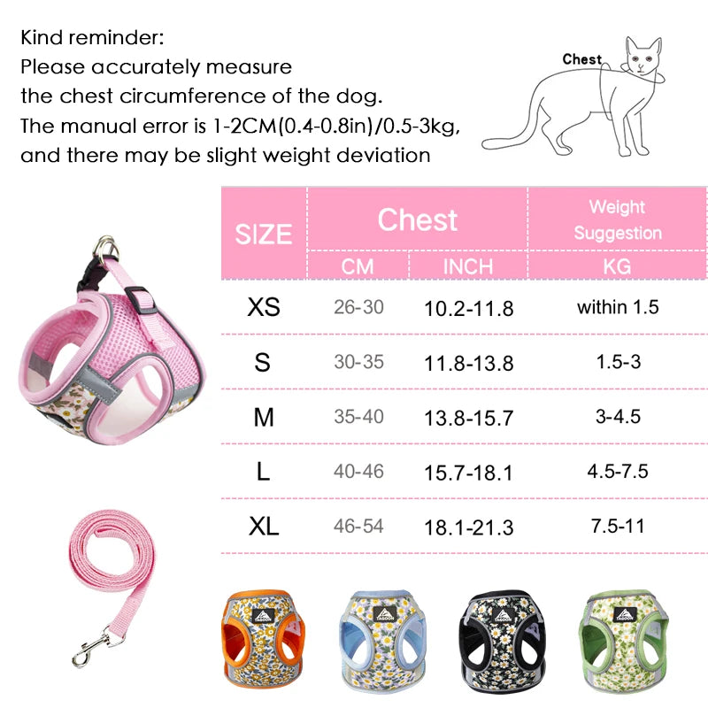 Dog Cat Harness Vest for Small Medium Dog Harness Leash Set Reflective Puppy Chest Strap Chihuahua French Bulldog Pet Supplies