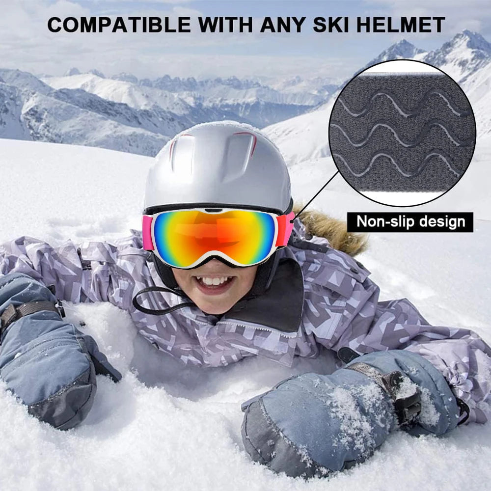 Kids Ski Goggles for Age 4-14 Anti-fog Double Layer UV400 Snow Eyewear Outdoor Sports Winter Snowboard Children Skiing Glasses