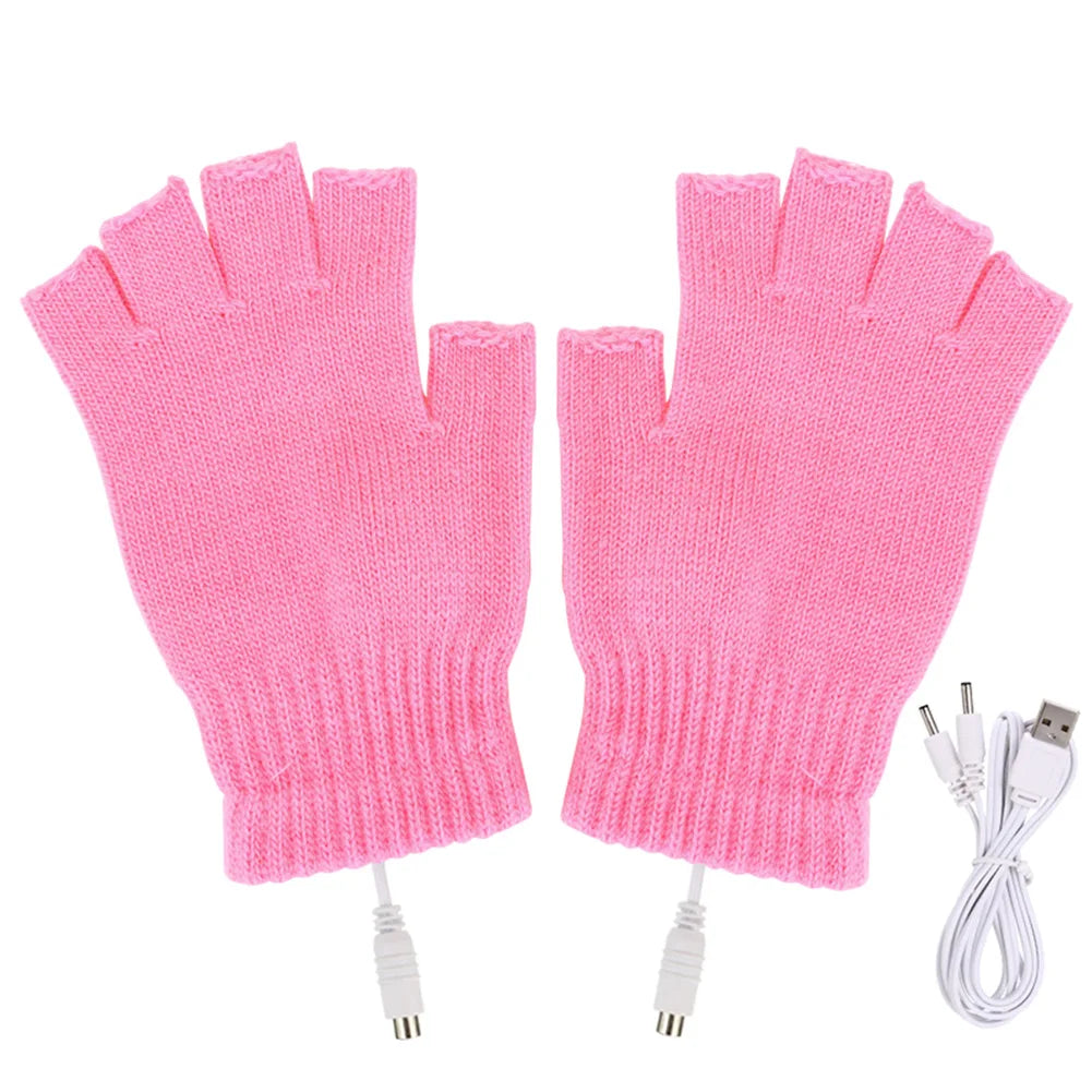 USB Heated Gloves Fingerless Knitted Wrist Glove Men Women Electric Heating Gloves Winter Hand Warmer Outdoor Skiing Accessories