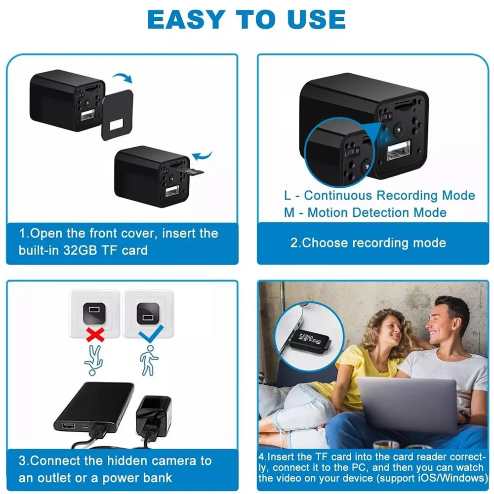 1080P HD Mini Wifi Camera Invisible Espia Cam Night Vision Micro Camcorder 150° Wide Angle IP Webcam Remote Monitoring Magnetic