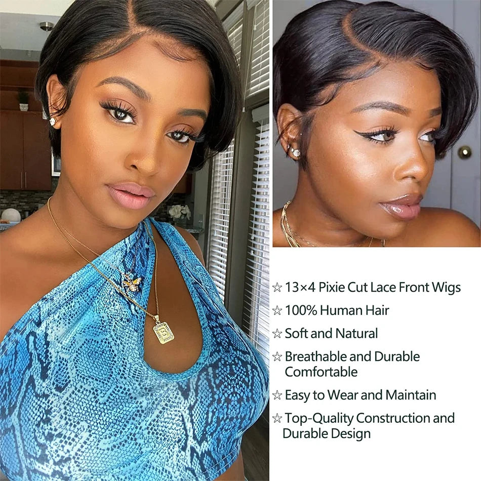 Side Part Wig 13X4 Lace Frontal Wigs Short Wigs for Black Women Human Hair Pixie Cut Wig Lace Front Human Hair Wigs Pre Plucked