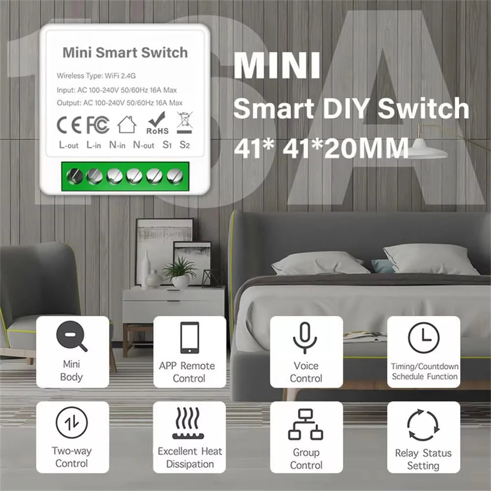 16A/20A Wifi Smart Switch DIY Smart Home Light Switches Module 2 Way Control Work with Tuya Smart Life Alexa Google Home Switch