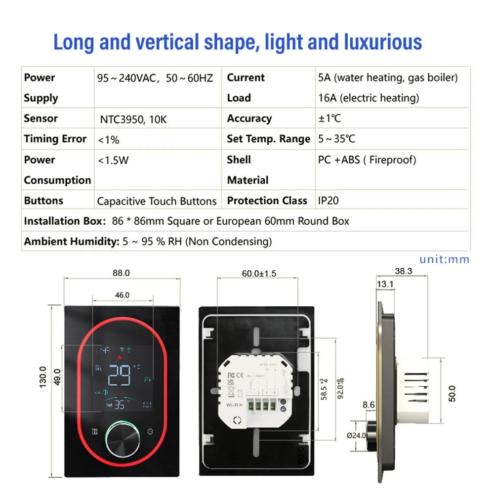 Smart WiFi Thermostat Programmable Knob Temperature Controller Electric Floor Heating Gas Boiler Thermostat for House Office