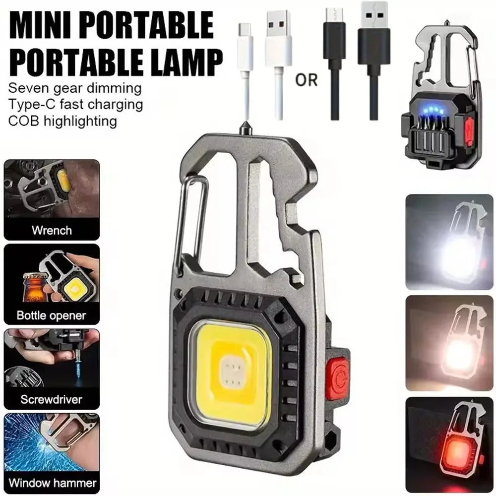 COB Flashlight Rechargeable Portable LED Keychain Work Light Outdoor Camping Light Pocket Wrench Screwdriver Safety Hammer Lamp