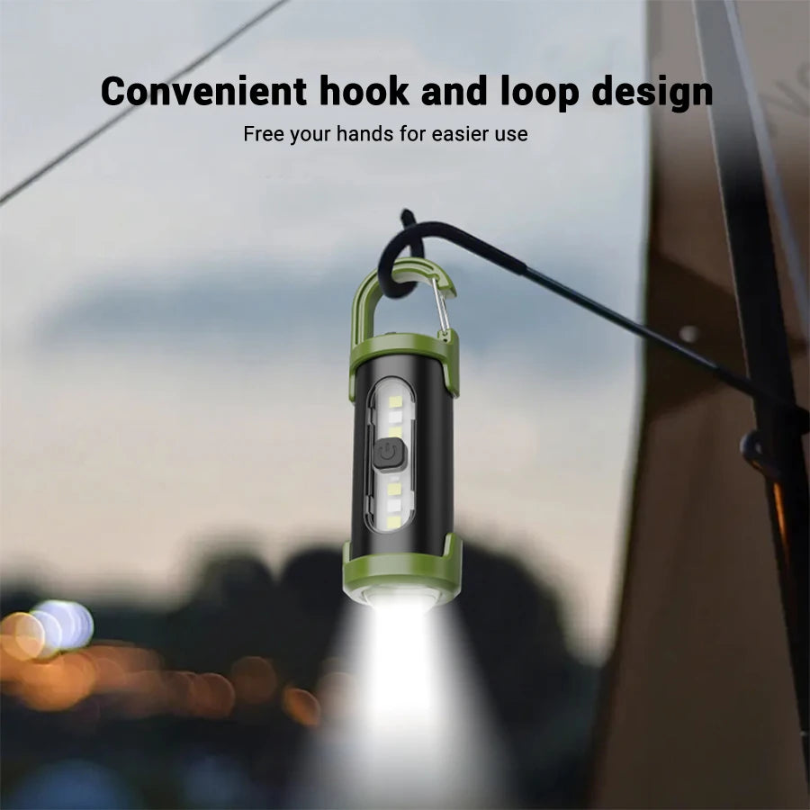 Mini Portable Keychain Flashlight Multifunction COB Work Light 6 Modes Emergency Rechargeable Light for Walking Searching Hiking