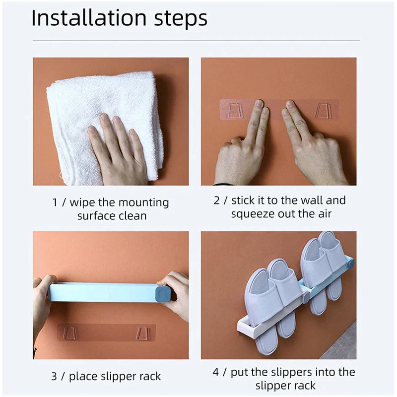 4pcs Wall Mounted Shoes Rack Space Saving Slippers Storage Holder Folding Bathroom Towel Rack Bathroom Accessories