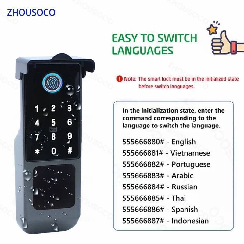 Tuya Wifi Waterproof Outdoor Smart Door Lock TTLock App Fingerprint Lock Card Code Remote Unlock Keyless Digital Electronic Lock