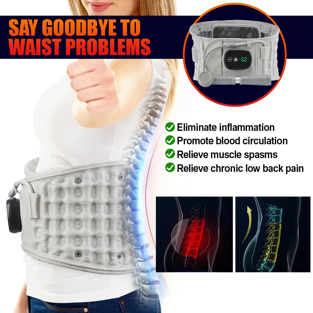 Lumbar Traction Device Heating Airbag Inflatable Decompression Back Belt Hot Compress Massage Men Women Waist Support Belt