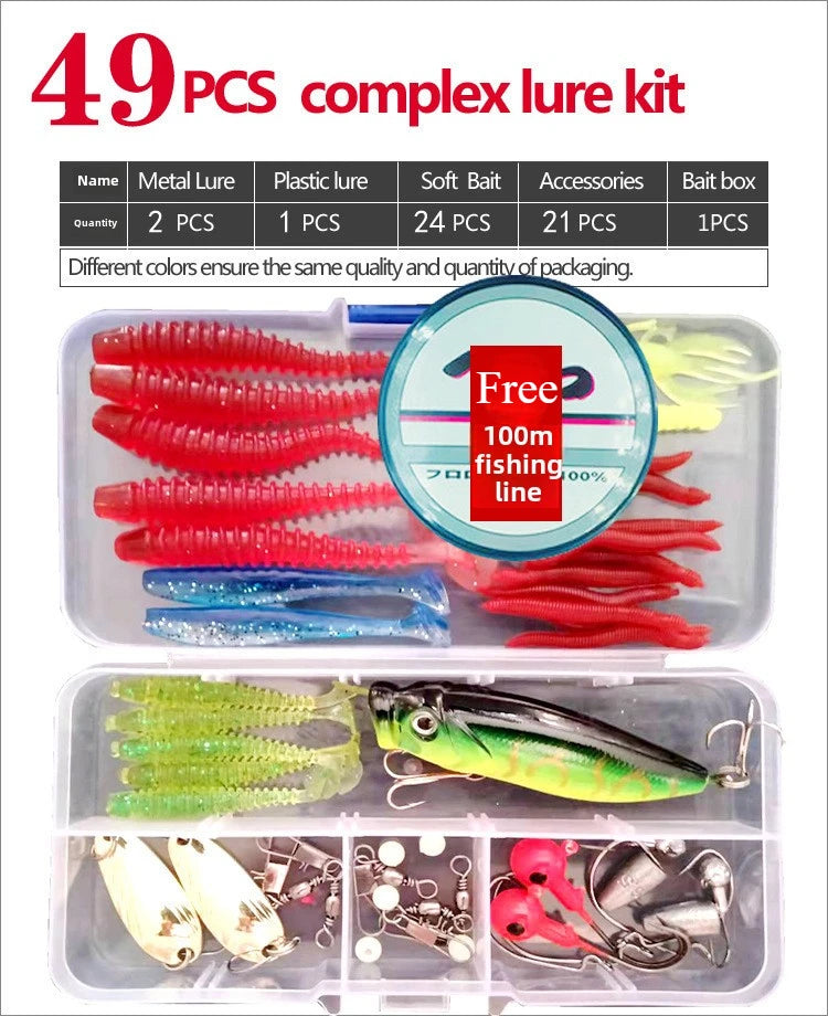 Fishing Lure Kit Soft and Hard Bait Set Gear Layer Minnow Metal Jig Spoon For Bass Pike Crank Tackle Accessories with Box