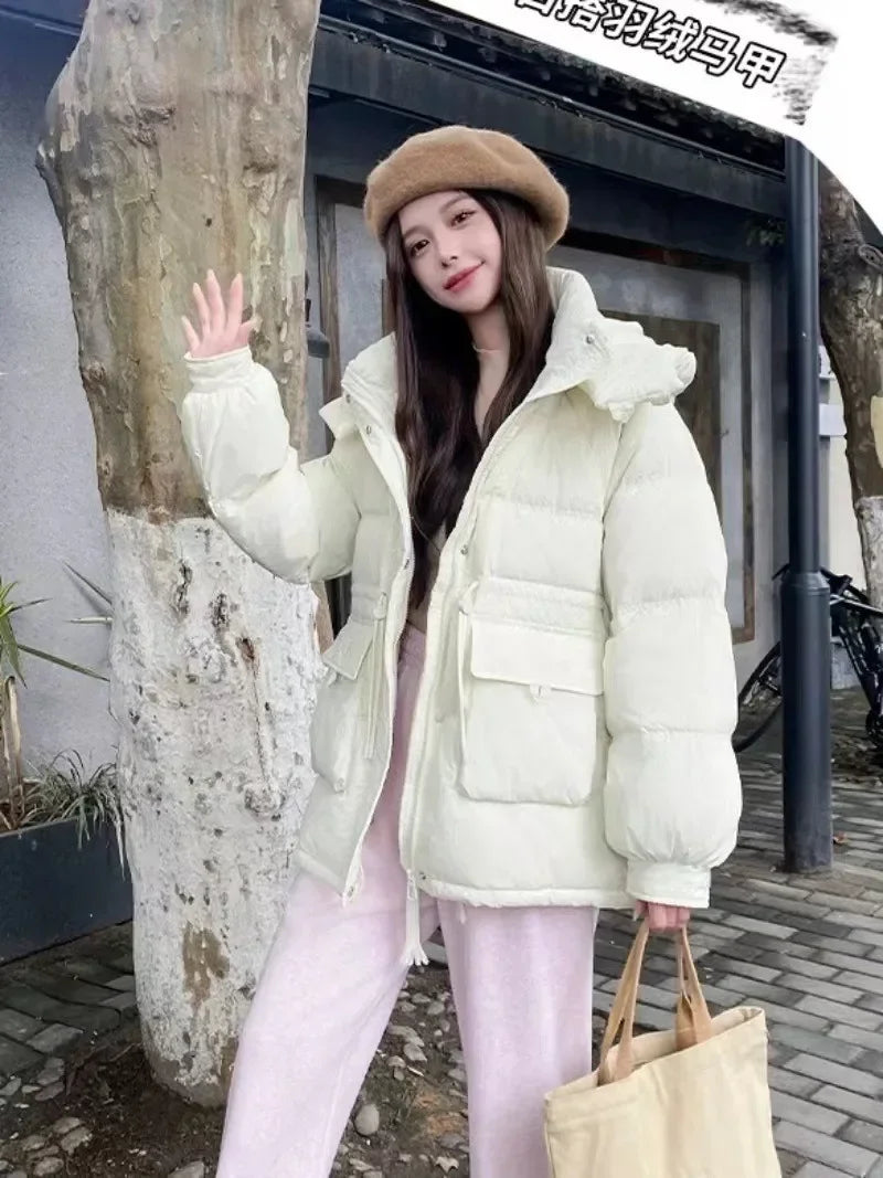 Puffer Jacket Women Warm Fashion Korean Mid-length Duck Down Coat Female 2024 New Winter White Duck Down Jacket Women