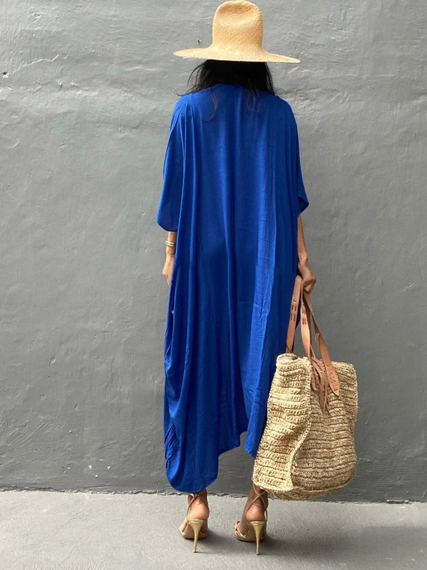 New Boho Beach Kimono Swimwear Women Cotton Holiday Summer Women's Tunic Beachwear Outfits Solid Oversize Cover-Ups