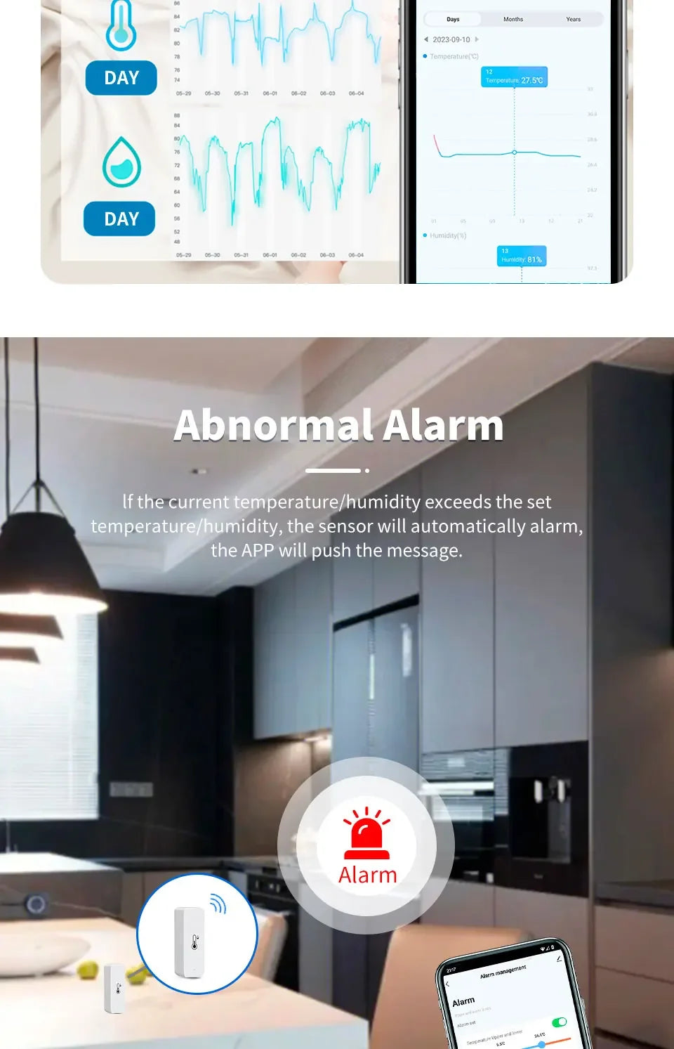 Support Tuya Zigbee Temperature Humidity Sensor Smart Home Device Compatible with Google Home Alexa for Environmental Monitoring