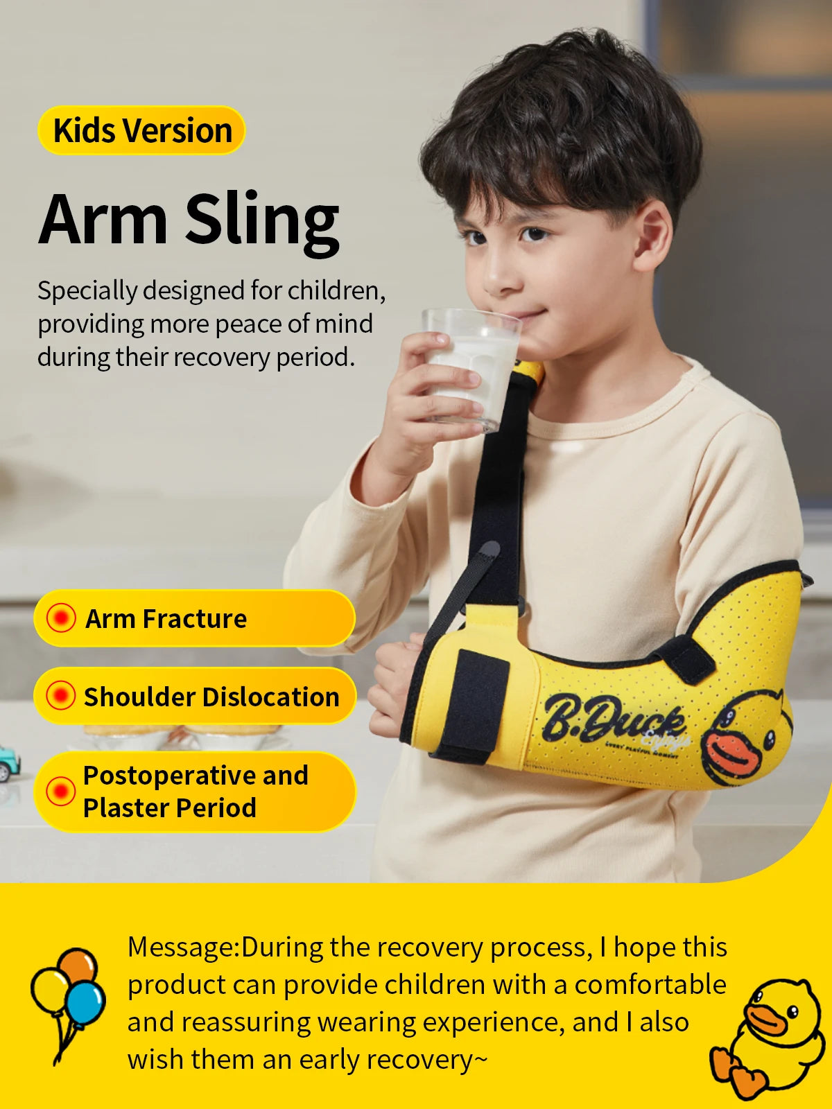 VELPEAU Kids Arm Sling Shoulder Immobilizer with Waist Strap, Sponge Filled Design, Arm Support Brace for Children, Boys, Girls