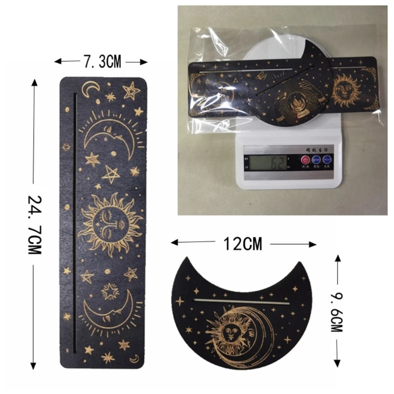 Wooden Tarot Card Stand Holder Moon Phases Altar Base Moon Shape And Rectangle Cards Holder For Witch Divination Tools