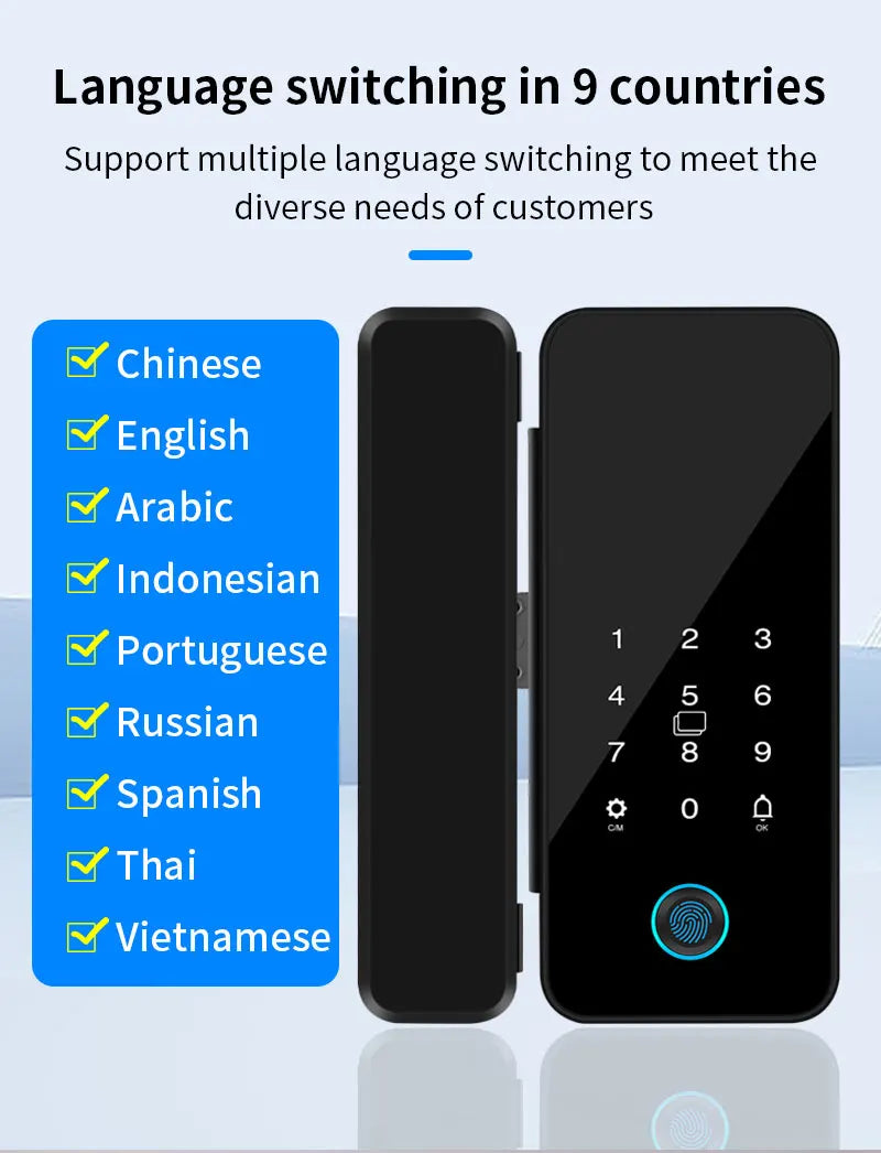 Tuya APP Glass Door Fingerprint Lock Bluetooth Smart Biometric Electronic Office Glass Door Lock 13.56Mhz RFID IC Keyless Unlock