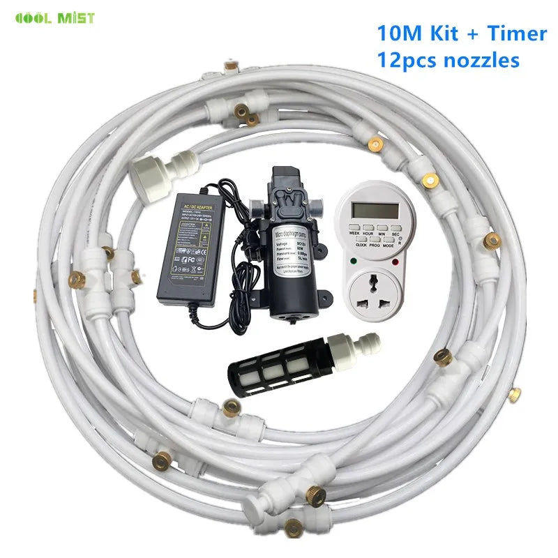 A29 Outdoor Misting Cooling System 12V Water Pump Kit Fog Nozzle For Greenhouse Garden Patio 8M -18M Timer Smart Irrigation Kits