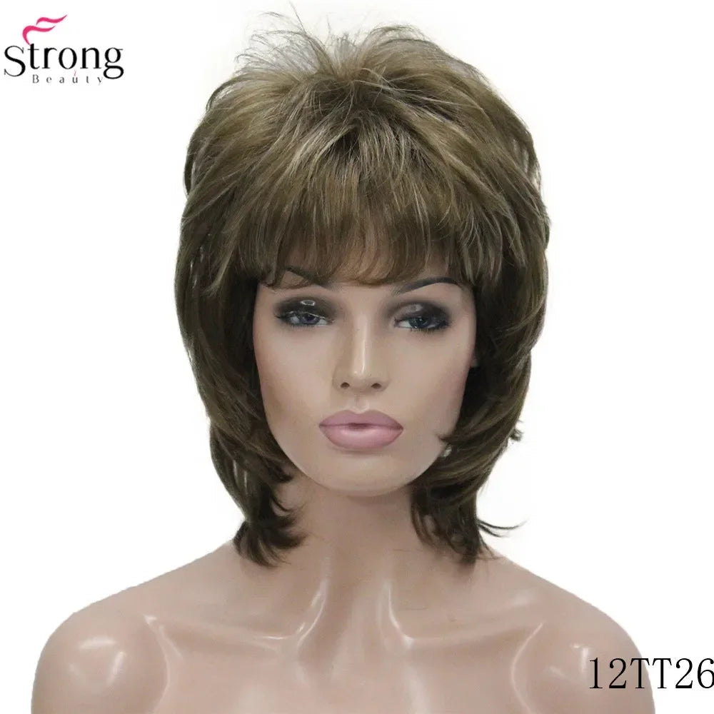 StrongBeauty Women Synthetic wig Short Hair Auburn/Blonde Natural wigs Capless Layered Hairstyles