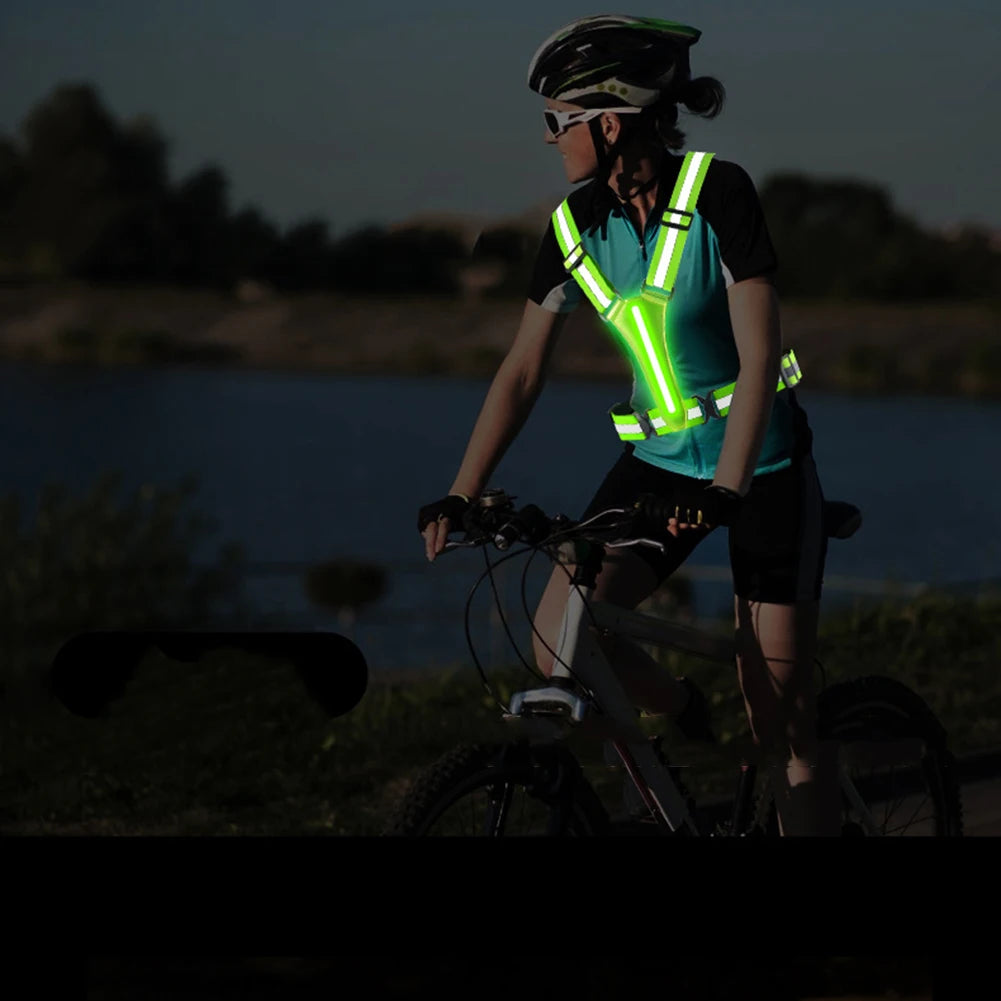 High Visibility Safety Reflective Vest USB Rechargeable LED Running Light Adjustable Cycling Vest Night Warning Work Sports Vest