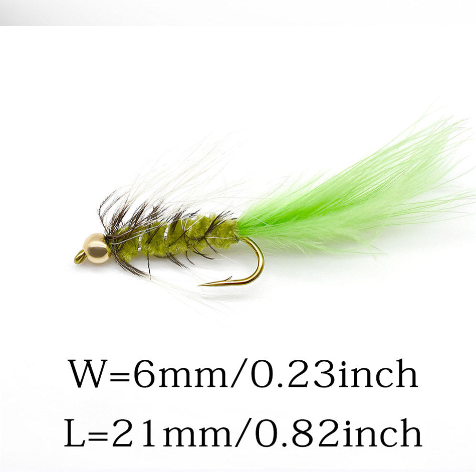 MNFT 10Pcs Goldhead Trout Fishing Flies Lures 10# Barbed Hooks - Bead Head Fishing Fly