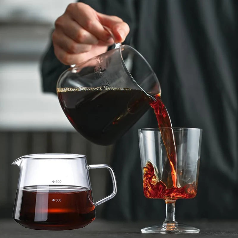 Coffee Server Glass Coffee Pot Heat Resistant Glass Kettle Sharing Pot 600/300ml Pour Over Coffee Espresso Maker Accessories