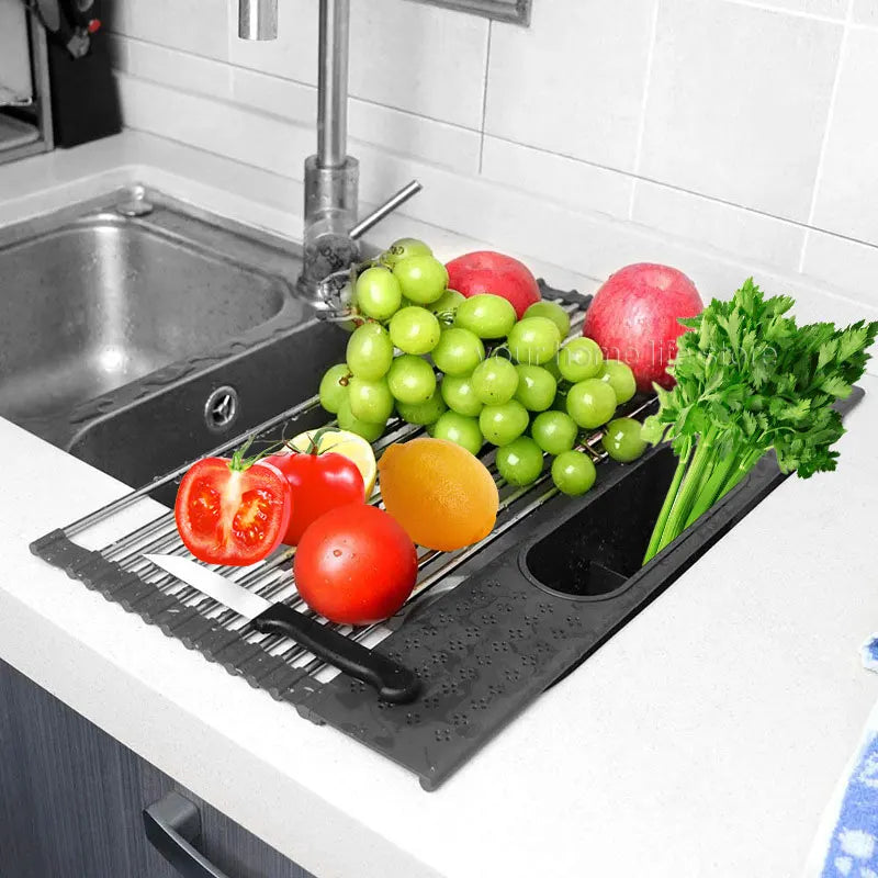 Kitchen Rolling Dish Drainer Roll Up Dish Drying Rack Over The Sink kitchen accessories,storage organization Foldable bowl shelf