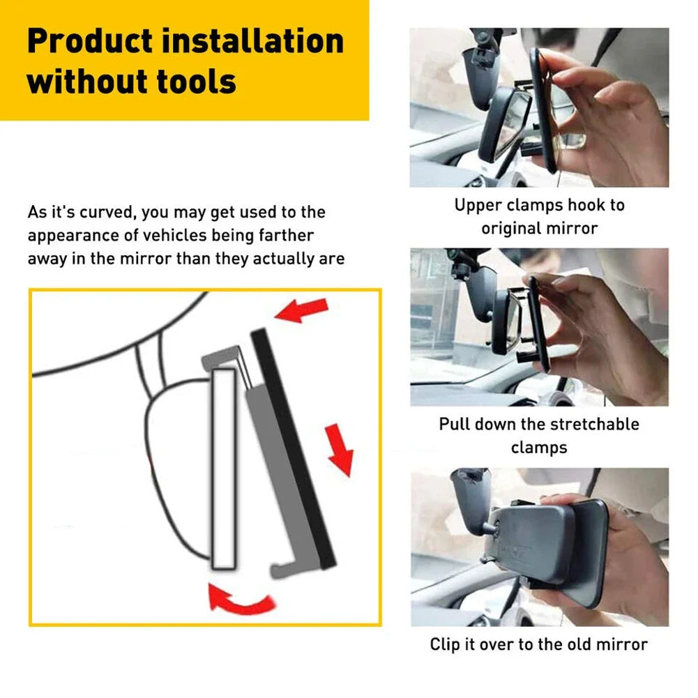 285MM Wide Convex Interior Clip On Rear View Clear Mirror Universal Anti Glare Anti-fog Panoramic Rear View Mirror Curved Mirror